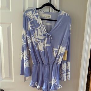 NWT Vintage Havana Blue and White PALM ROMPER Sz S